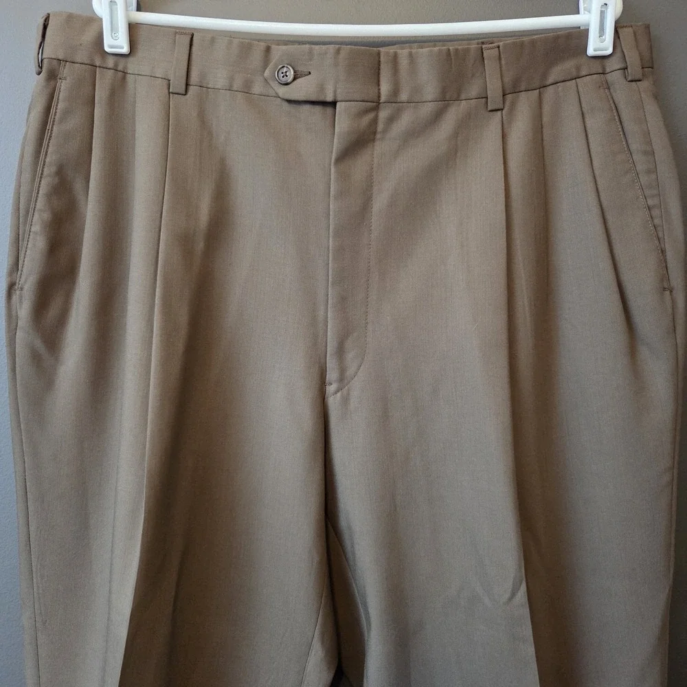 Hart Schaffner Marx Men's Brown Super 100s Wool Suit‎ Dress Pants Pleated 38x32